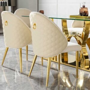 Round White Fabric Dining Chairs for Kitchen